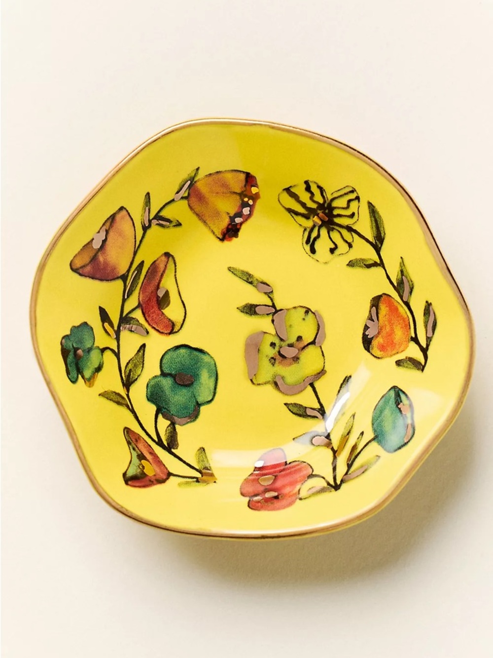 ANTHROPOLOGIE NWT mud fairy floral trinket dish -yellow